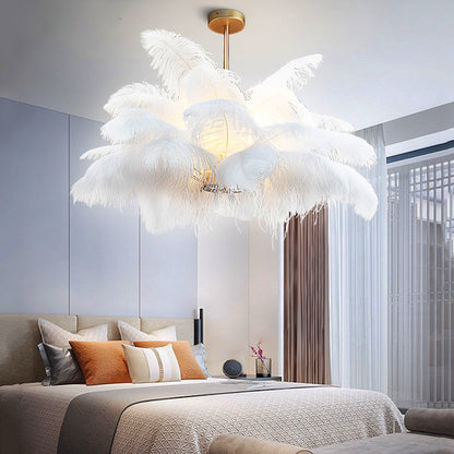Ostrich Feather Chandelier in Gold