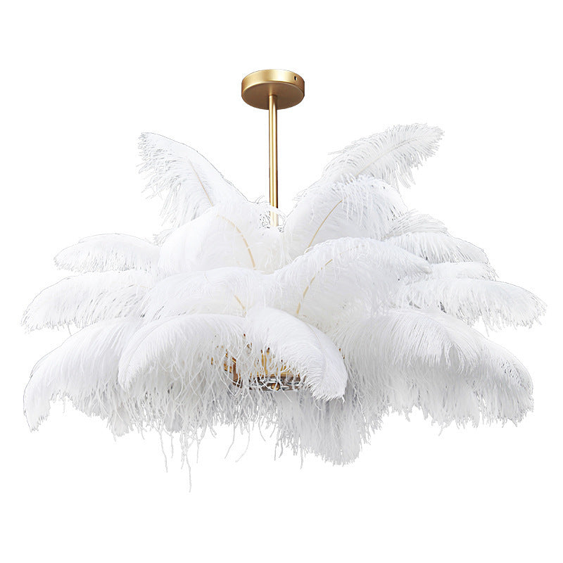 Ostrich Feather Chandelier in Gold