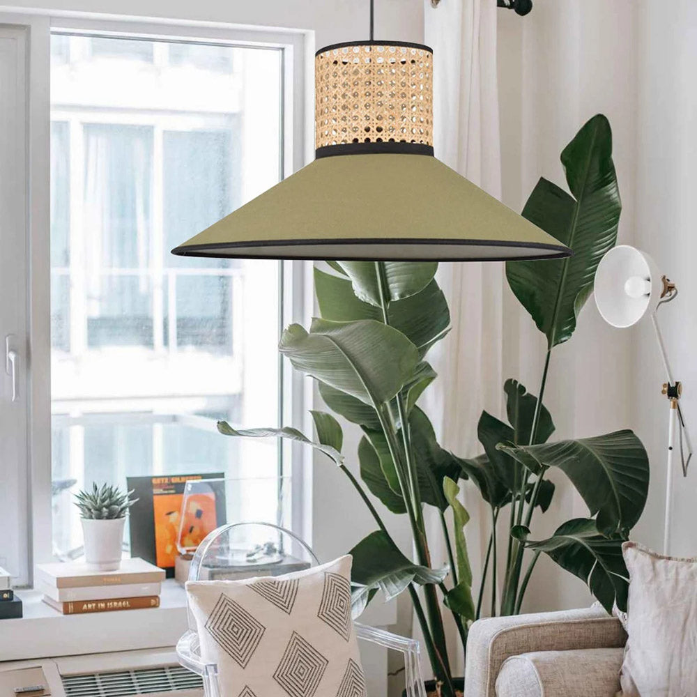 Boho Fabric Pendant Shade in White or Green