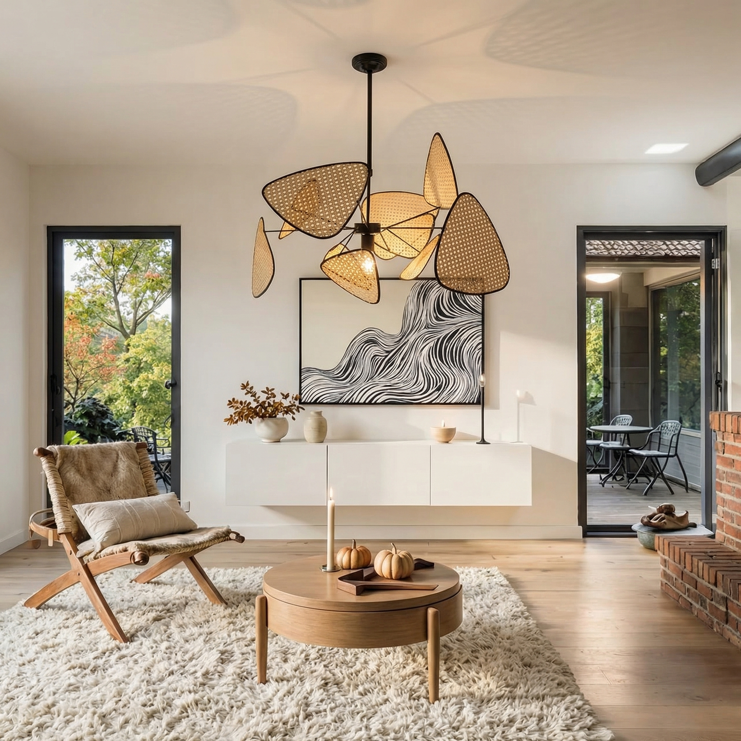 Cane Webbing Screen Chandelier
