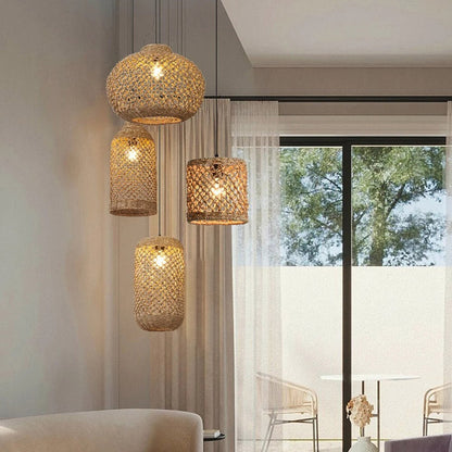 Pastoral Rattan Pendant Light 8 Shapes