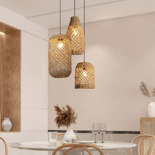 Pastoral Rattan Pendant Light 8 Shapes