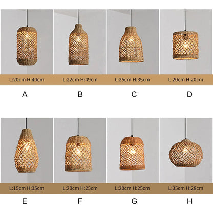 Pastoral Rattan Pendant Light 8 Shapes