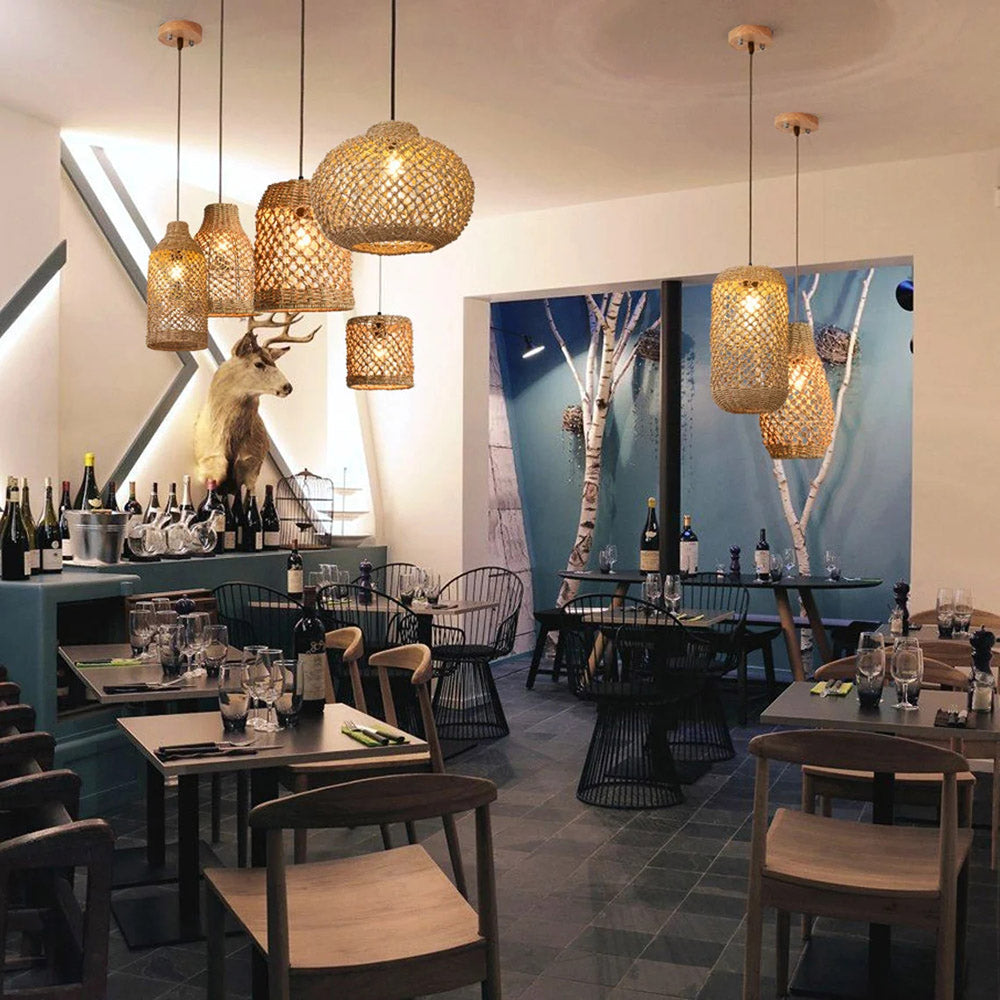 Pastoral Rattan Pendant Light 8 Shapes