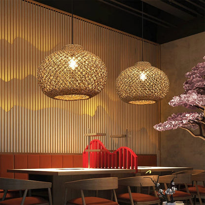 Pastoral Rattan Pendant Light 8 Shapes