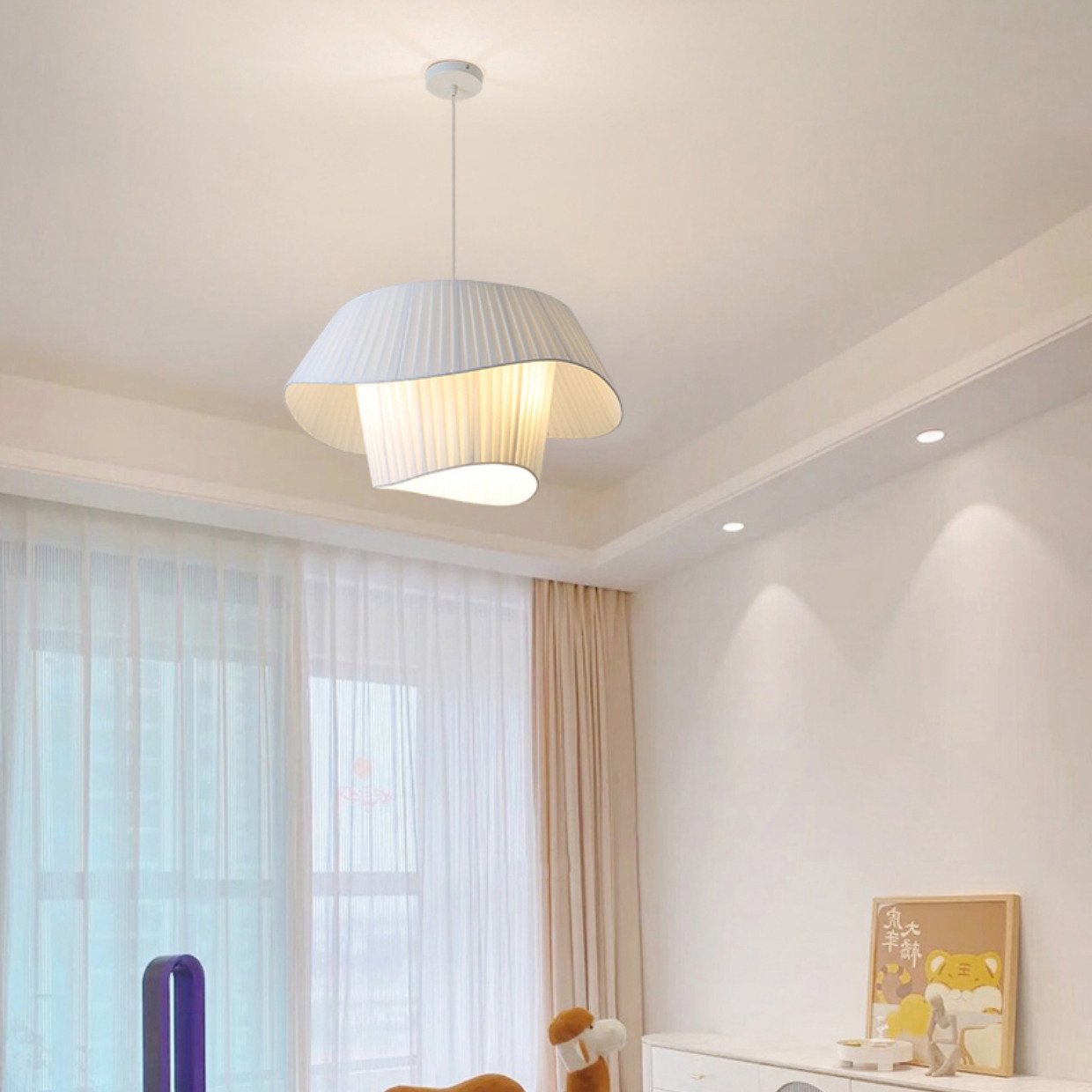 Layered Wavy Pleated Fabric Pendant