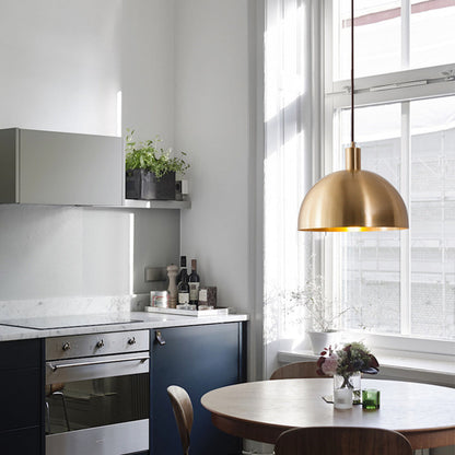Mid-Century Brass Dome Pendant Light -