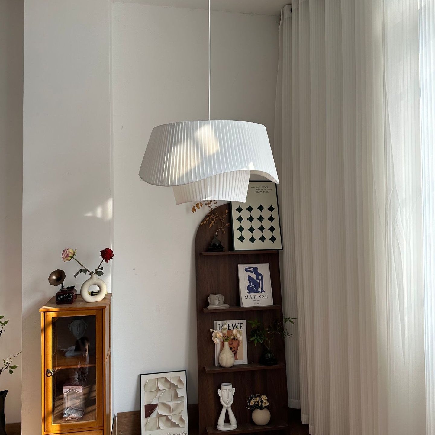 Layered Wavy Pleated Fabric Pendant