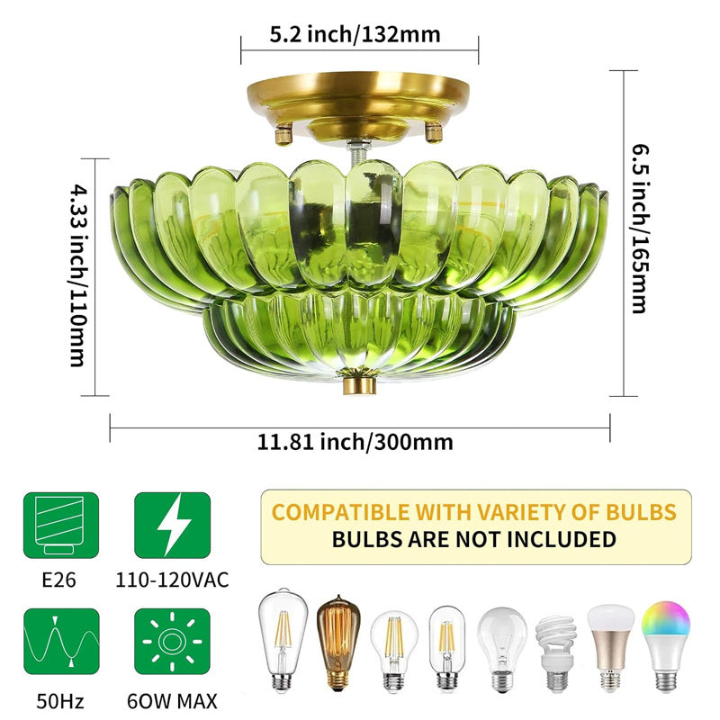 Ribbed Glass Umbrella Semi-Flush Light