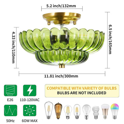 Ribbed Glass Umbrella Semi-Flush Light
