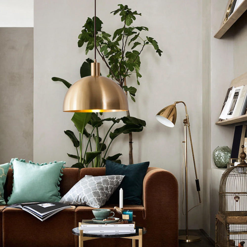 Mid-Century Brass Dome Pendant Light -