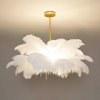 Ostrich Feather Chandelier in Gold