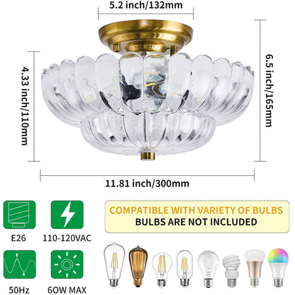 Ribbed Glass Umbrella Semi-Flush Light