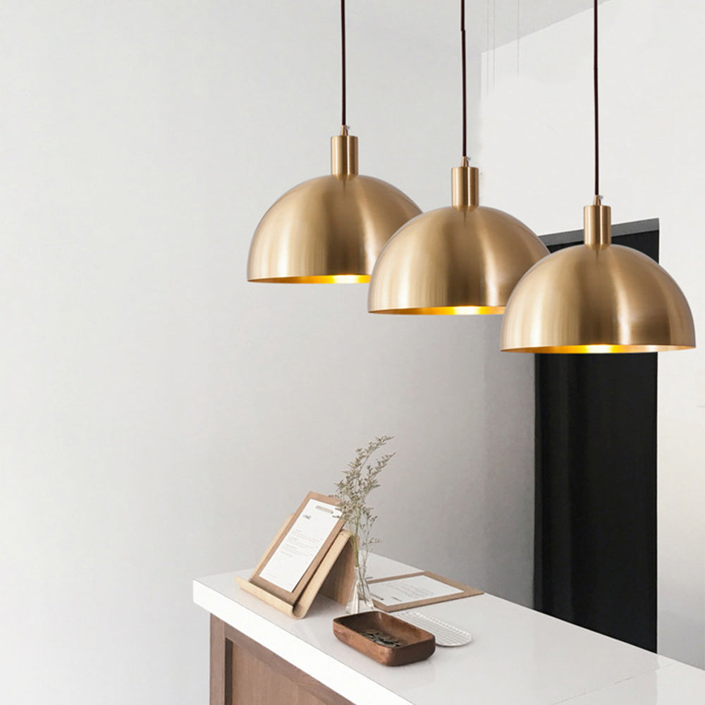 Mid-Century Brass Dome Pendant Light -