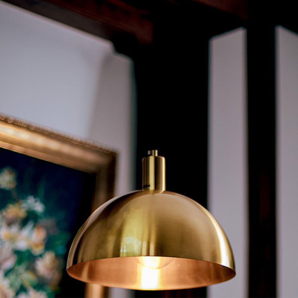 Mid-Century Brass Dome Pendant Light -
