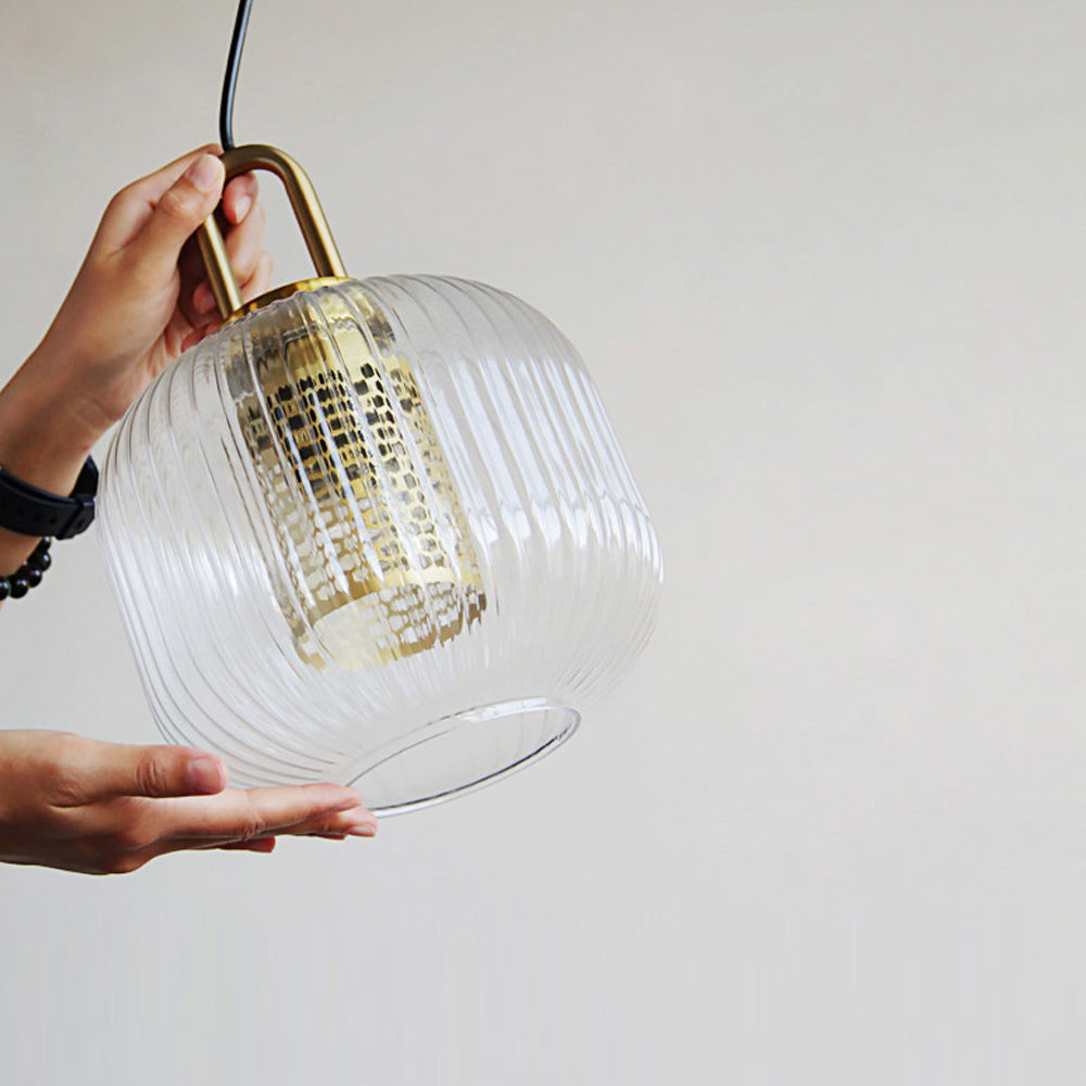 Handmade Clear Glass Brass Pendant
