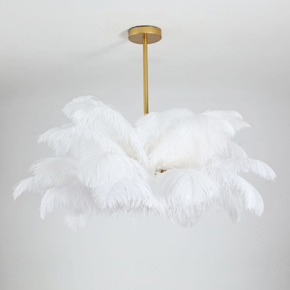 Ostrich Feather Chandelier in Gold