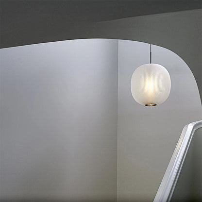 Vintage Ribbed Frosted Glass Pendant