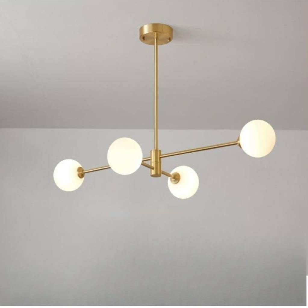 Gold Sputnik Chandelier with Milk Glass Globes