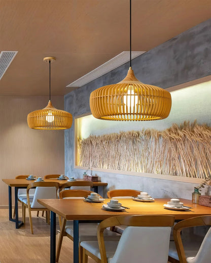 Slatted Wood Pumpkin Pendant Light