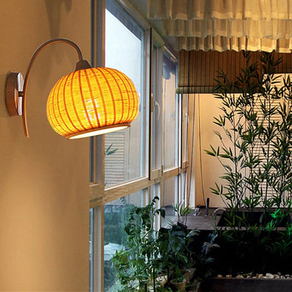 Rattan Lantern Shape Hanging Wall Sconce-[Modern pendant lighting for bedroom and living space]-Demolights UK