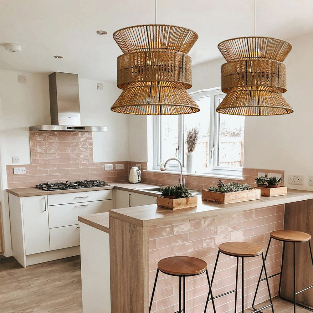Rustic Hemp Rope Pendant Light-[Modern pendant lighting for bedroom and living space]-Demolights UK