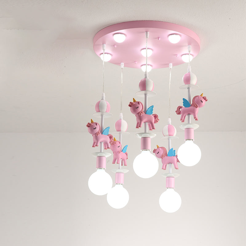 Pink Glass Ball Pendant Light for Kids