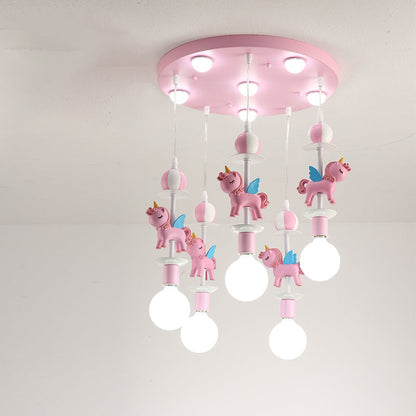 Pink Glass Ball Pendant Light for Kids