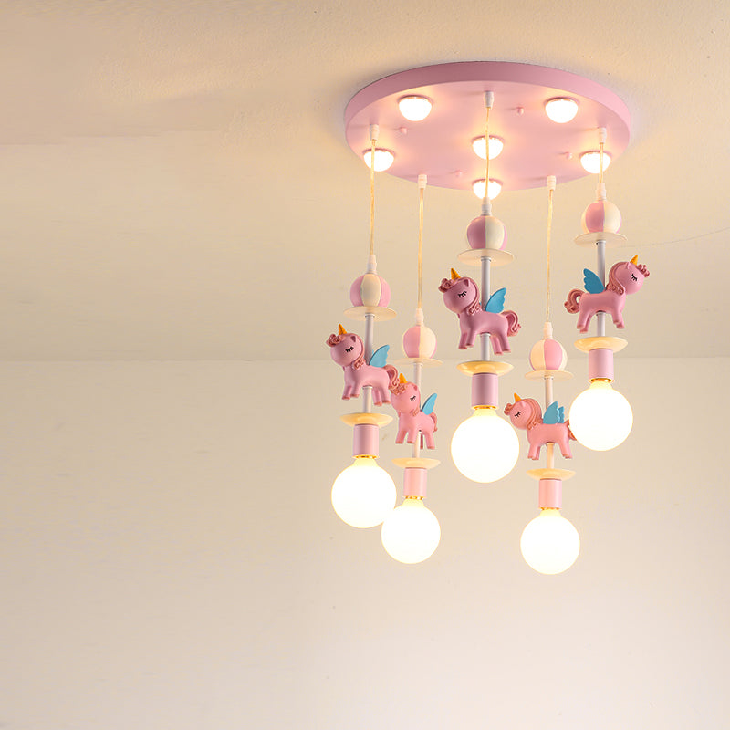 Pink Glass Ball Pendant Light for Kids