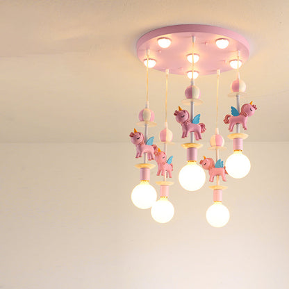 Pink Glass Ball Pendant Light for Kids