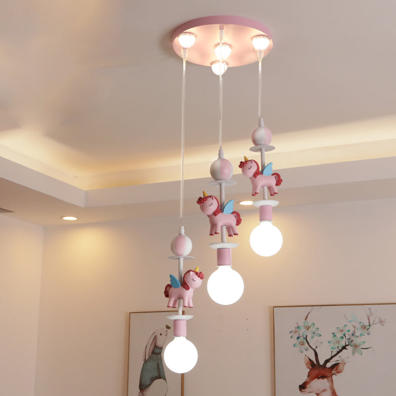 Pink Glass Ball Pendant Light for Kids