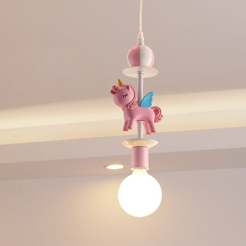 Pink Glass Ball Pendant Light for Kids