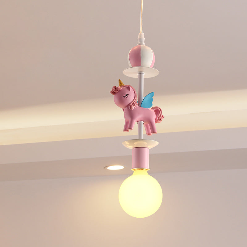 Pink Glass Ball Pendant Light for Kids