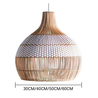 Two-Tone White Band Rattan Bell Pendant