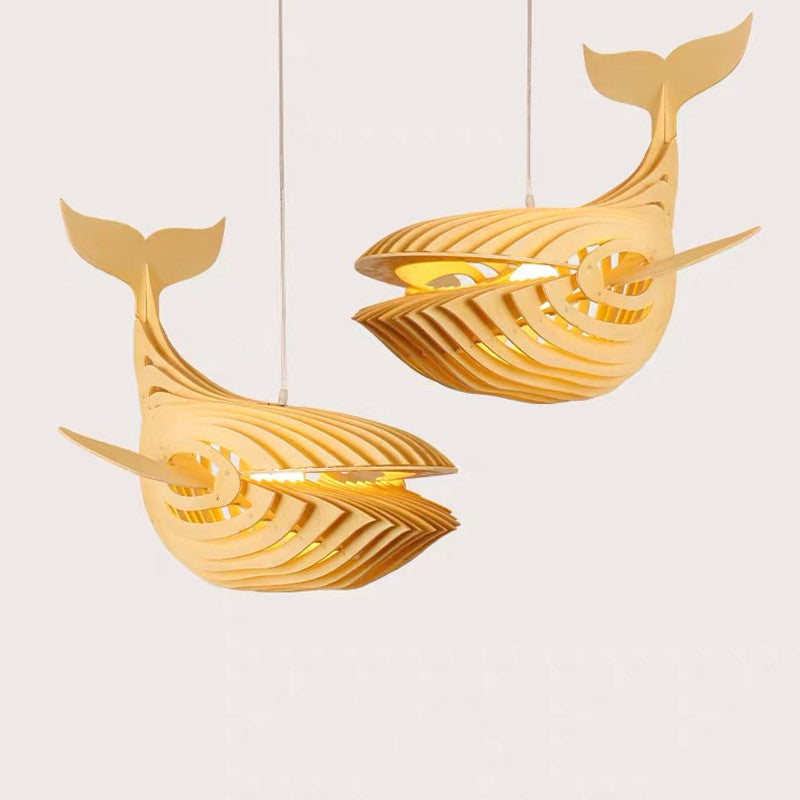 Solid Wood Whale Pendant Light