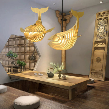 Solid Wood Whale Pendant Light