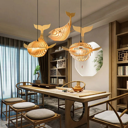 Solid Wood Whale Pendant Light