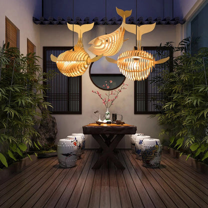 Solid Wood Whale Pendant Light