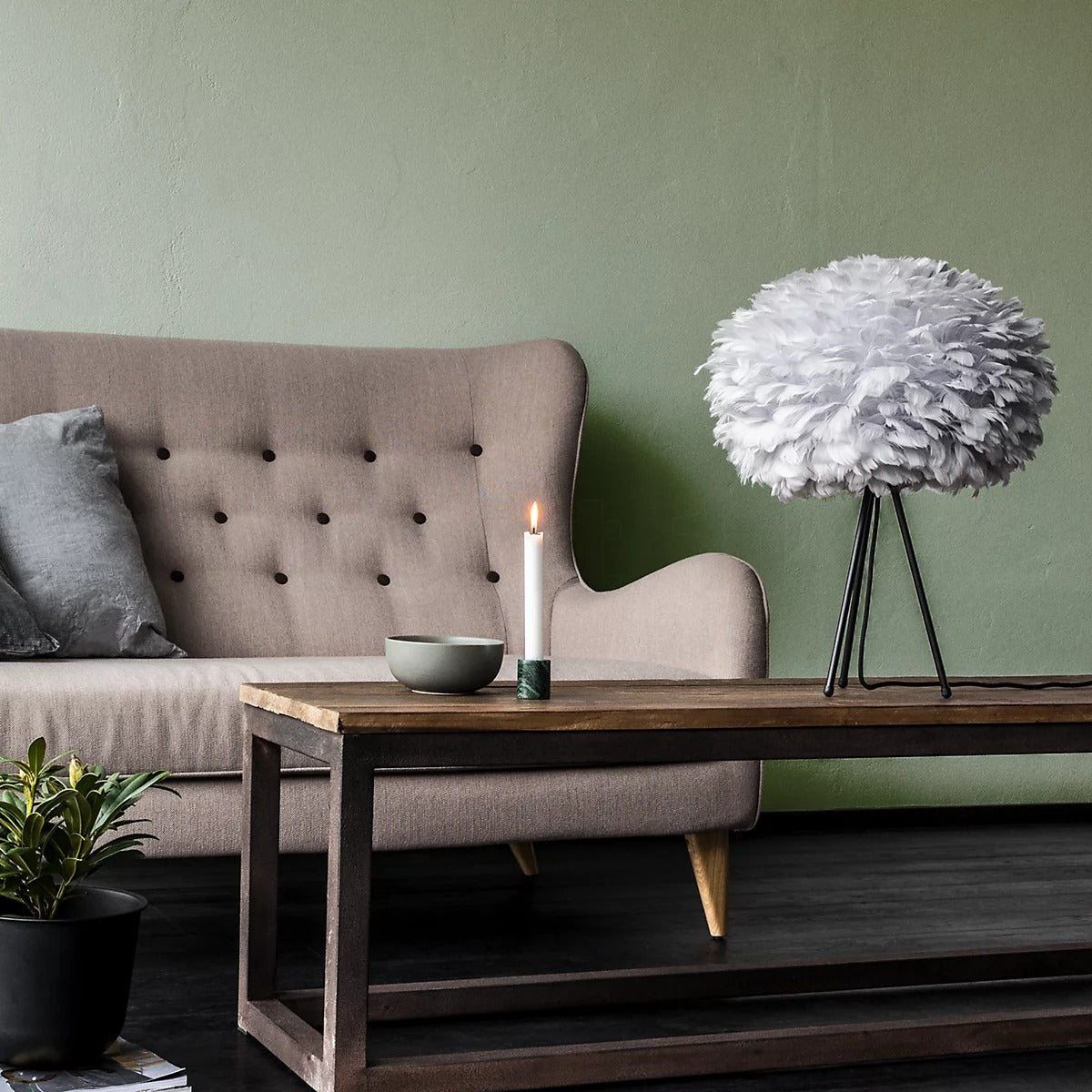 White and Grey Feather Table Lamp