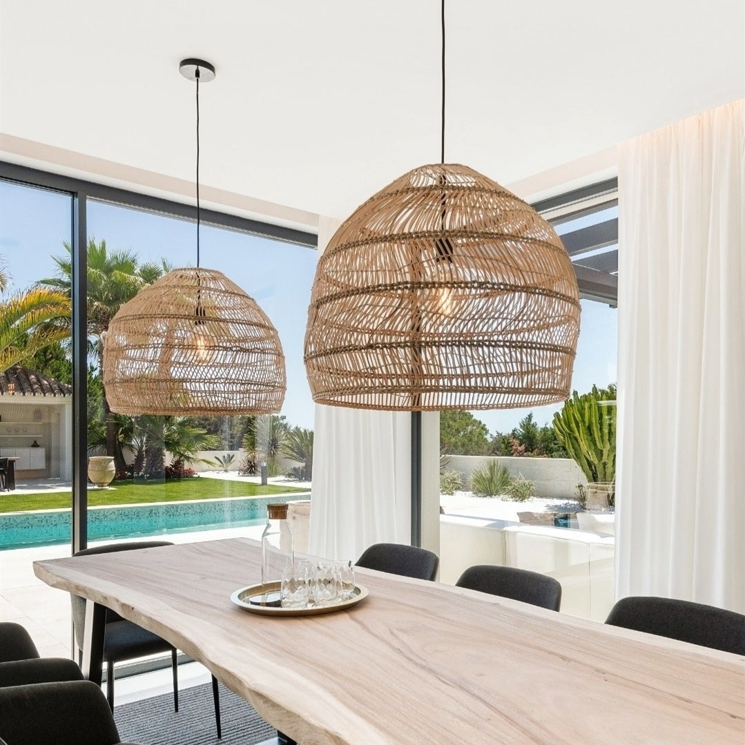 Hand-Woven Rattan Dome Pendant
