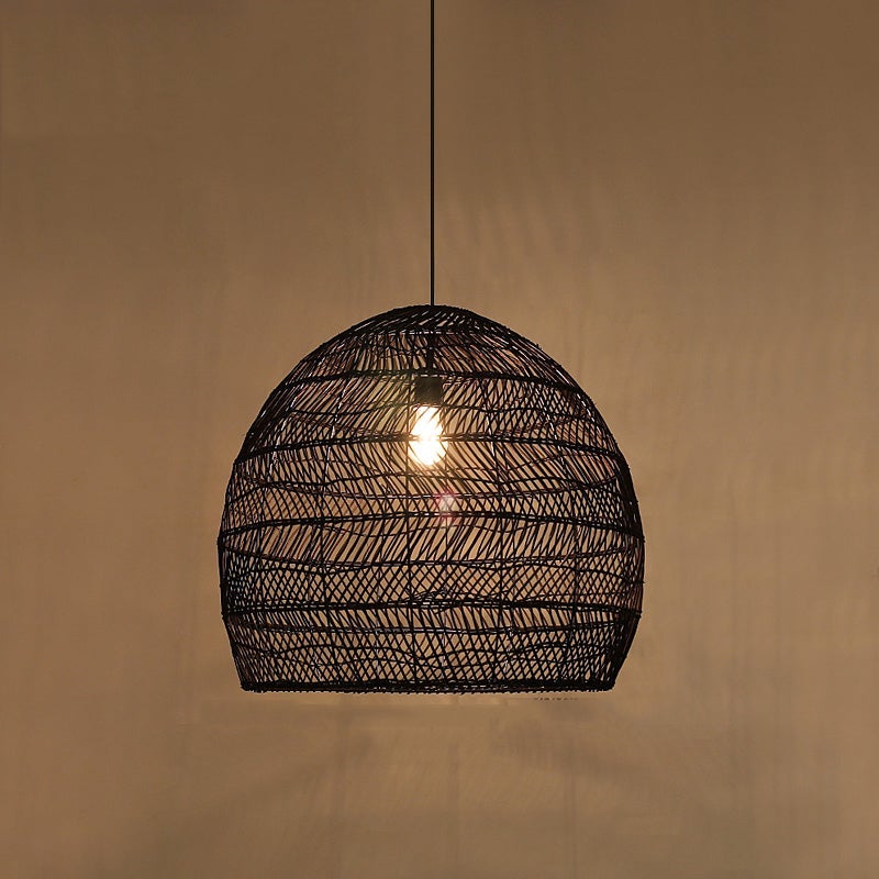 Black Rattan Basket Pendant Shade