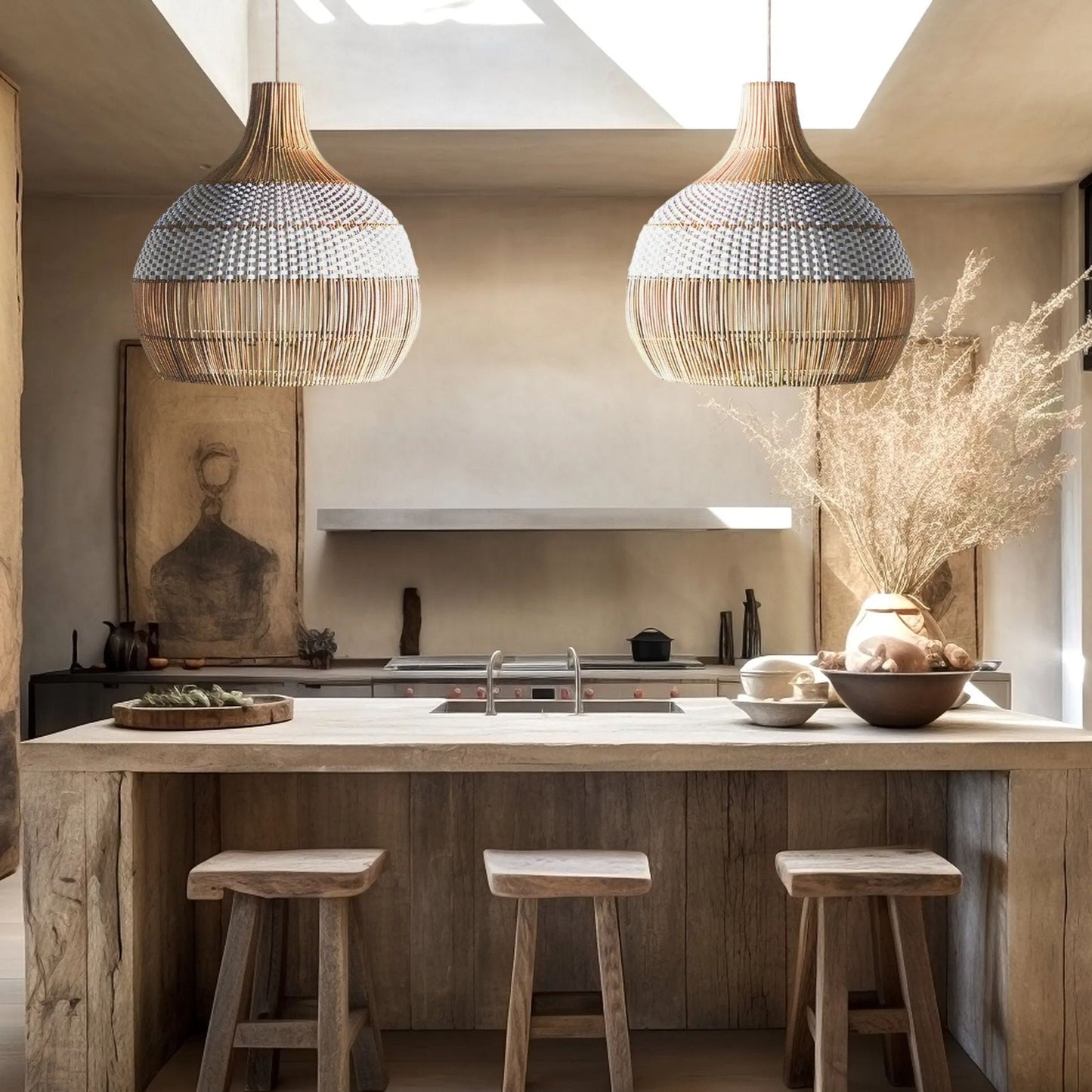 White Rattan 30cm Small Pendant Light
