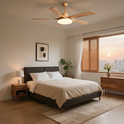 Natural Wood Finish LED Ceiling Fan