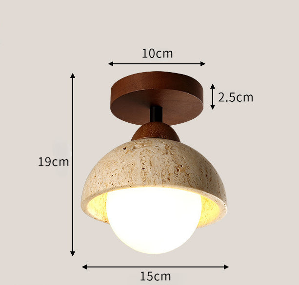 Travertine and Wood Entryway Ceiling Light