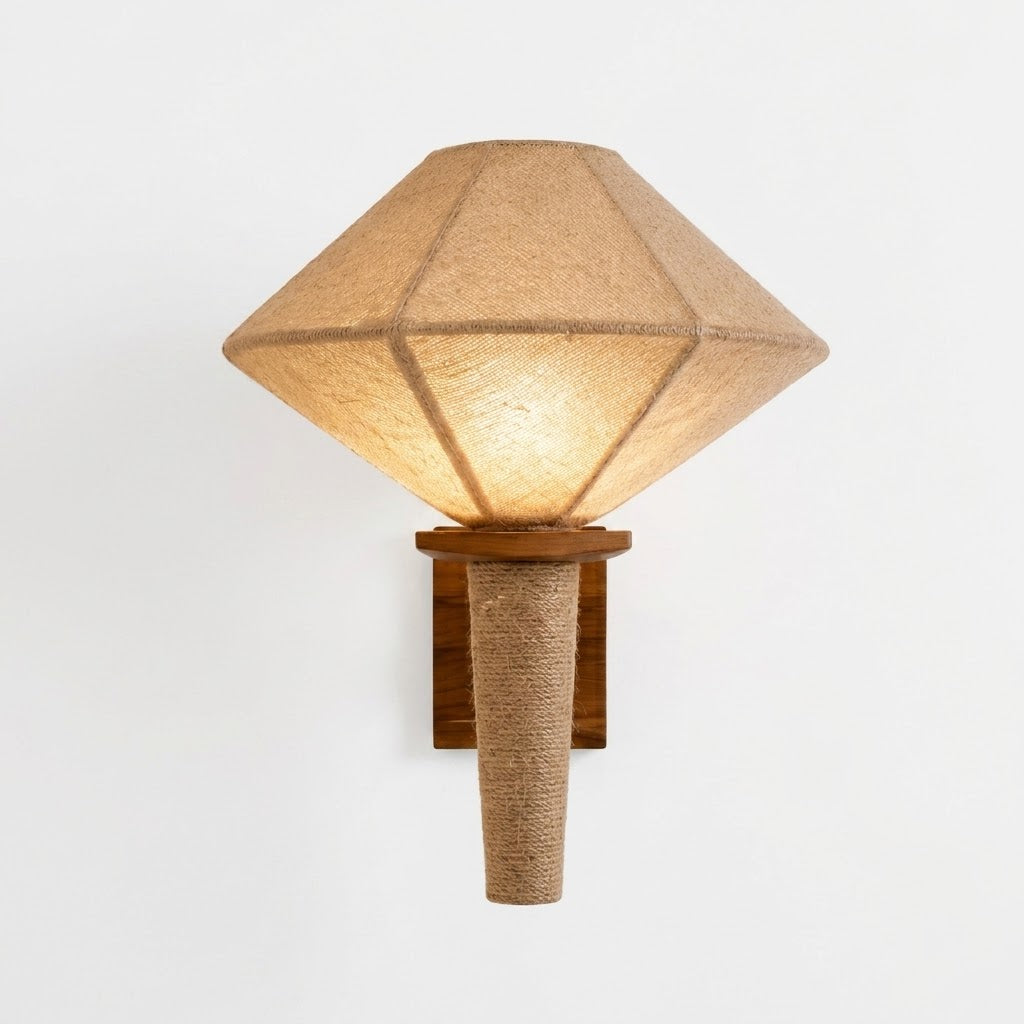 Wood and Fabric Japandi Wall Sconce
