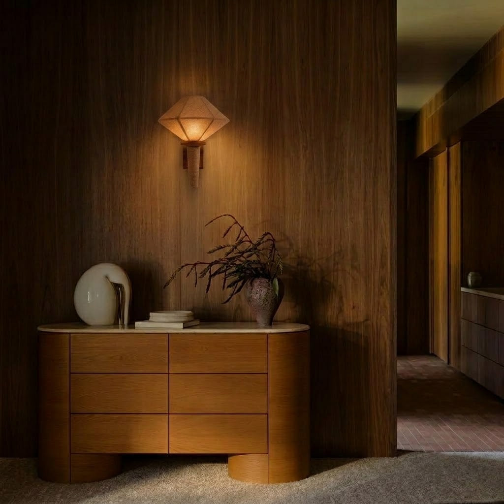 Wood and Fabric Japandi Wall Sconce