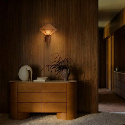 Wood and Fabric Japandi Wall Sconce