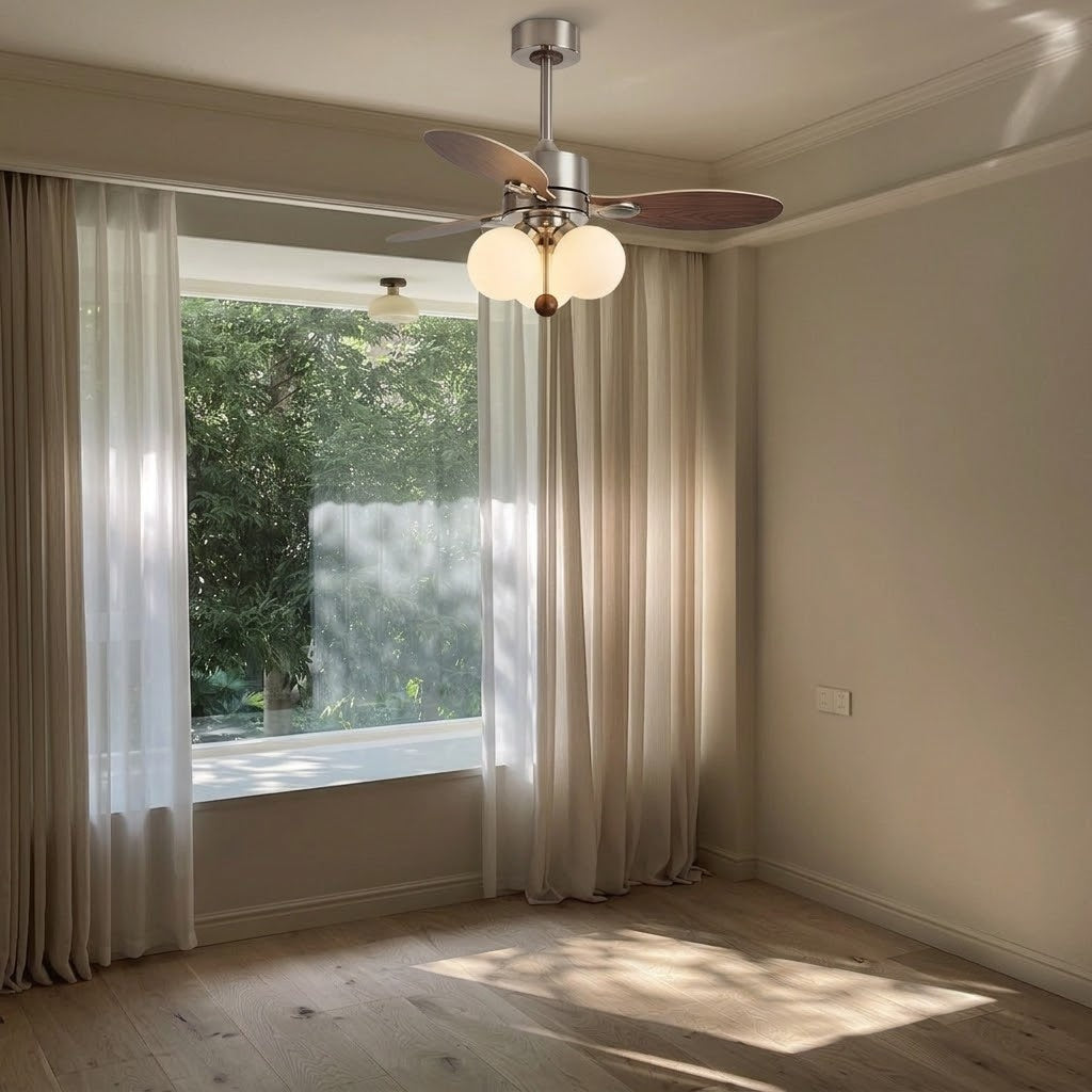 Wooden Blade Fan with Glass Shades