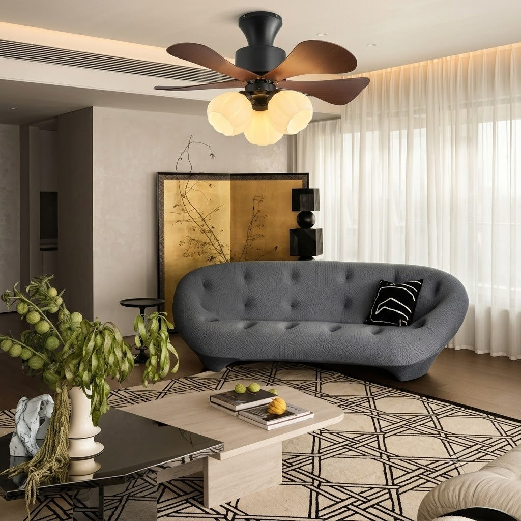Nordic Flower Glass Shade Ceiling Fan