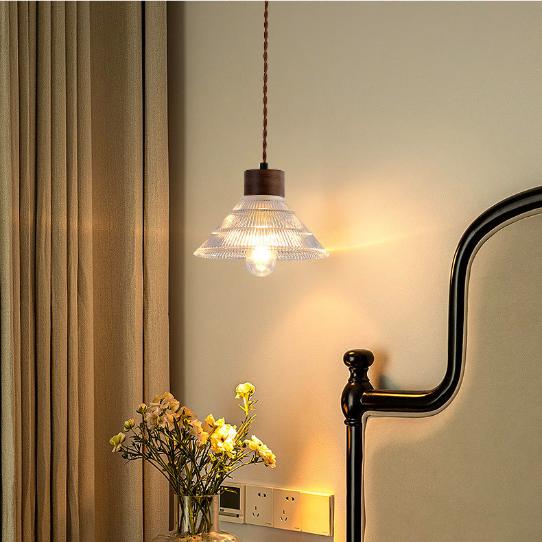 Walnut Wood and Glass Bedroom Pendant